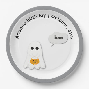 Halloween Birthday Party Minimal Ghost Design Paper Plate