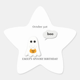 Halloween Birthday Party Minimal Ghost Design Star Sticker