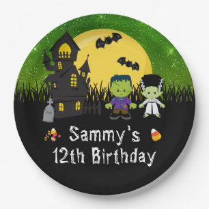 Halloween Birthday Party Monsters Green Paper Plate