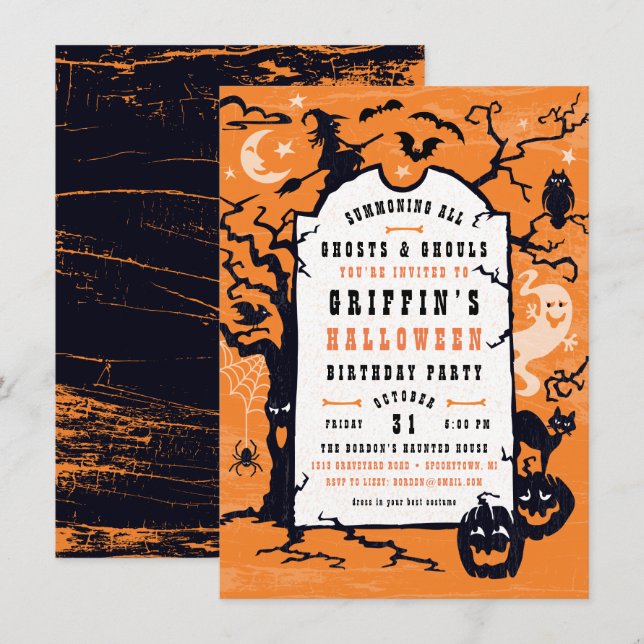 Halloween Birthday Party,  or Costume Party Invitation (Front/Back)
