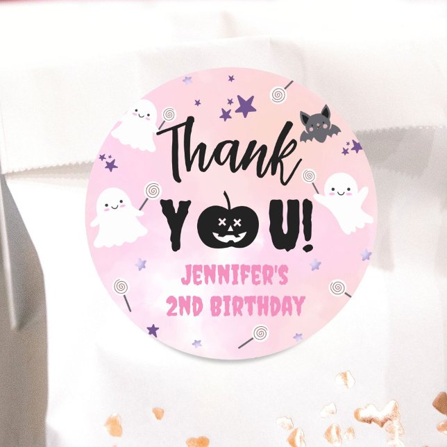 Halloween Birthday Party Pink Girl Cute Spooky Classic Round Sticker (Creator Uploaded)