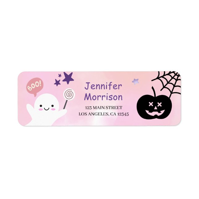 Halloween Birthday Party Pink Girl Spooky Address (Front)
