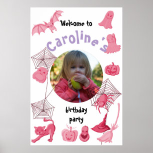 Halloween Birthday party Pink welcome poster