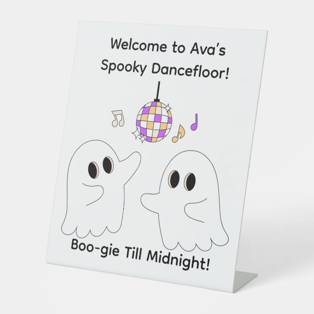 Halloween Birthday Party | Spooky Dancefloor Ghost Pedestal Sign (Front)