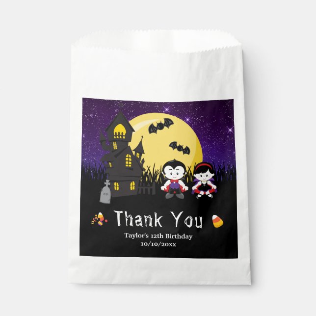 Halloween Birthday Party Vampires Purple Favour Bag (Front)