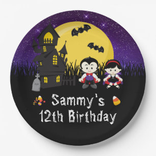 Halloween Birthday Party Vampires Purple Paper Plate