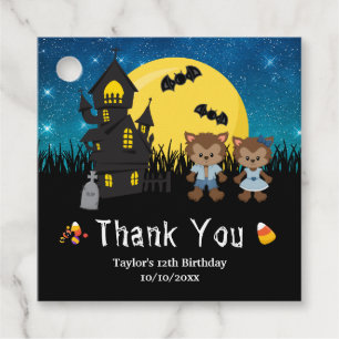 Halloween Birthday Party Werewolf Blue Favour Tags