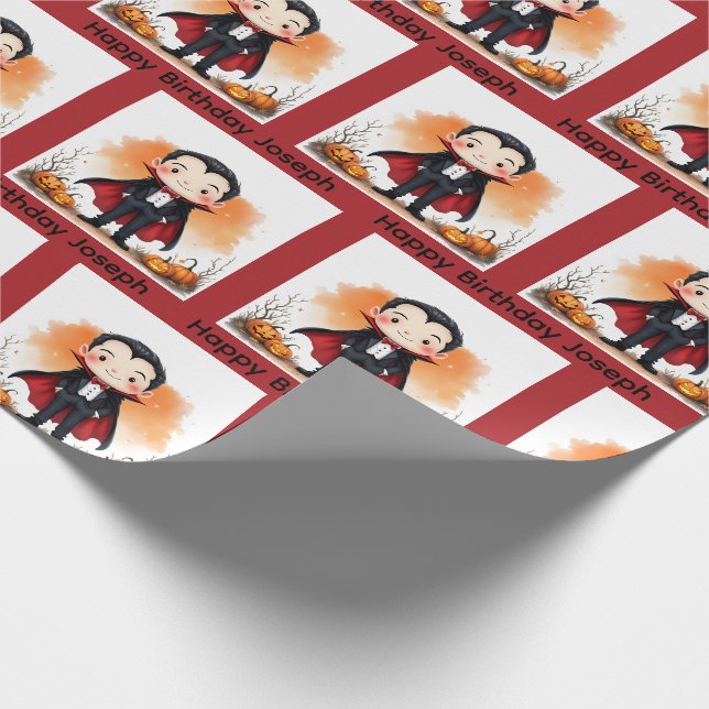 Halloween Birthday Personalize Name Vampire Boy's Wrapping Paper (Corner)