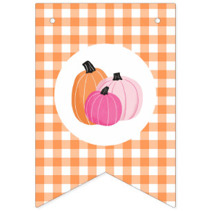 Halloween Birthday Pink Pumpkins orange plaid Bunting Flags