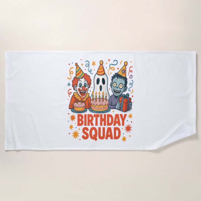 Halloween Birthday Squad Creepy Clown Ghost Zombie Beach Towel (Front)