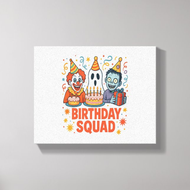 Halloween Birthday Squad Creepy Clown Ghost Zombie Canvas Print (Front)