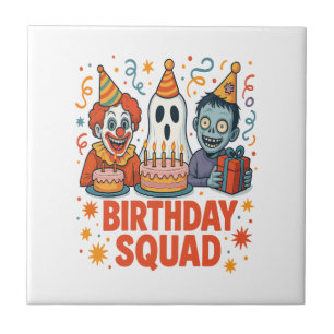 Halloween Birthday Squad Creepy Clown Ghost Zombie Tile