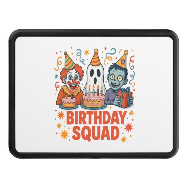 Halloween Birthday Squad Creepy Clown Ghost Zombie Trailer Hitch Cover (Front)
