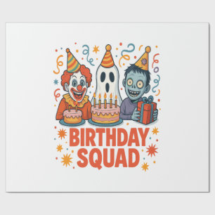 Halloween Birthday Squad Creepy Clown Ghost Zombie Wrapping Paper