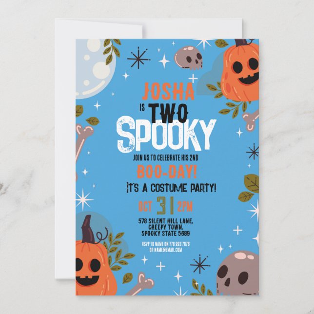 Halloween Birthday TWO Boys Party Ghosts Blue  Invitation (Front)