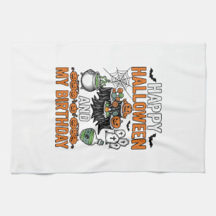 Halloween Birthday Vintage Pumpkin Party Design_1 Kitchen Towel