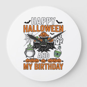 Halloween Birthday Vintage Pumpkin Party Design_1 Large Clock