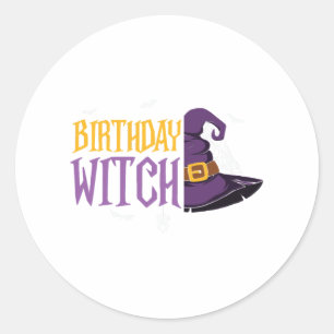 Halloween birthday witch hat funny halloween classic round sticker