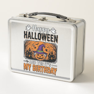 Halloween Birthday Witch Pumpkin Vintage Shirt Des Metal Lunch Box