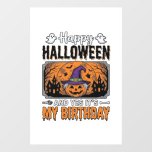 Halloween Birthday Witch Pumpkin Vintage Shirt Des Window Cling