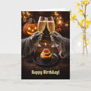 Halloween Birthday with Cupcake Champagne  Card