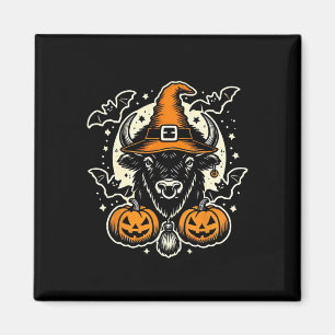 Halloween Bison Spooky Witch Hat And Pumpkins Art Magnet