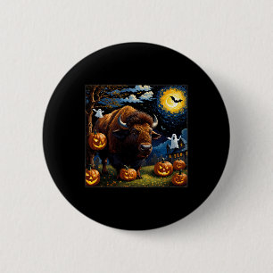 Halloween Bison Starry Night 2 Inch Round Button