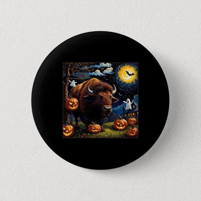 Halloween Bison Starry Night  2 Inch Round Button (Front)