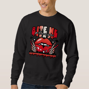 Halloween Bite Me Spooky Retro Boho Groovy Lip Ske Sweatshirt