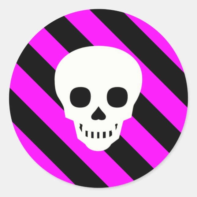 Halloween Black and Hot Pink Stripes Pattern Classic Round Sticker (Front)