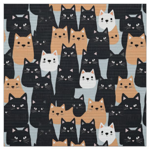Halloween black and orange cat army fabric