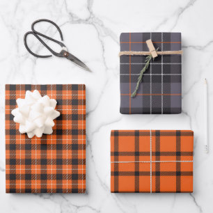Halloween Black and Orange Checked Plaid Gingham  Wrapping Paper Sheet