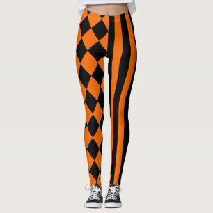 Halloween Black and Orange mix pattern Leggings