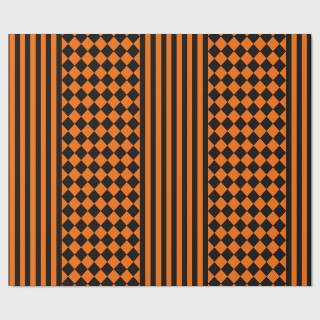Halloween Black and Orange mix pattern Wrapping Paper (Seam)