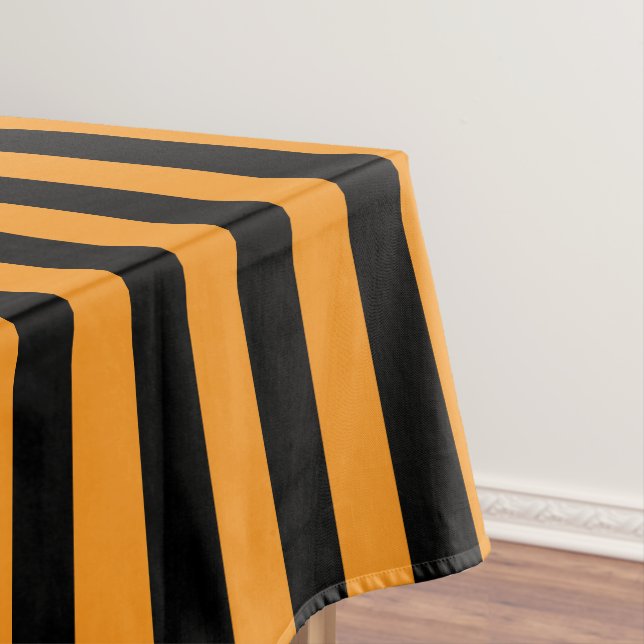 Halloween Black and Orange Witch Stripes Patterned Tablecloth (In Situ)