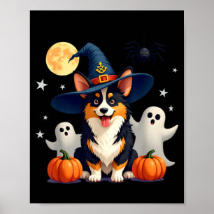 Halloween Black And Tan Corgi Dog Witchs Wizards Poster