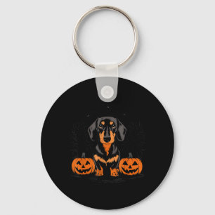 Halloween Black And Tan Dachshund Dog With Keychain