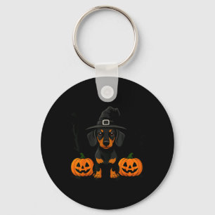 Halloween Black And Tan Dachshund Witch Spooky Keychain