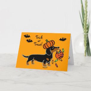 Halloween Black and Tan Smooth Haired Dachshund Card