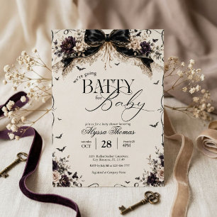 Halloween Black and White Bats Baby Shower Invitation