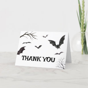 Halloween Black and White Bats Baby Shower Thank You Card