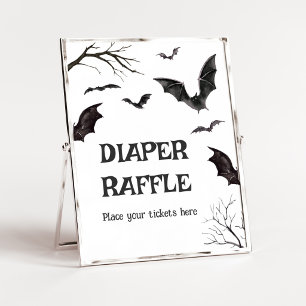 Halloween Black and White Bats Diaper Raffle Sign
