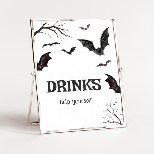 Halloween Black and White Bats Drinks Sign