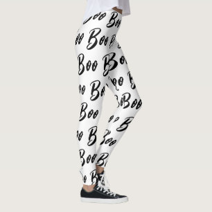 Halloween Black and White boo text pattern Leggings