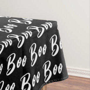 Halloween Black and White boo text pattern Tablecloth