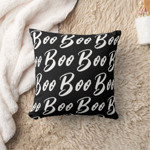 Halloween Black and White boo text pattern Throw Pillow