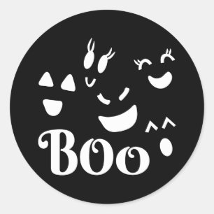 Halloween Black and White Cute BOO Ghost Classic Round Sticker