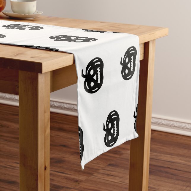 Halloween black and white jack o lantern pattern  short table runner (In Situ)