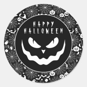 Halloween Black and White Pumpkin Creepy Face Classic Round Sticker