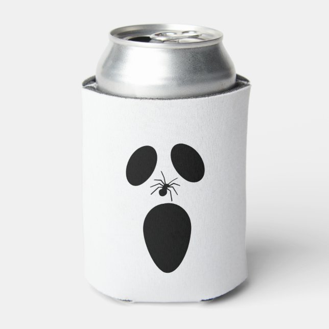 Halloween Black and White Scary Ghost Face Can Cooler (Can Front)